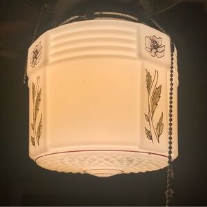 Antique 1920's Custard Glass Pendant Light w/Hand Painted flowers Light fixture
